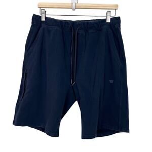 Mack Weldon Shorts Mens Large Navy Ace Sweatshort Stretch Zip Pocket 9" Inseam